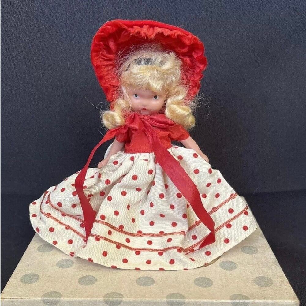 Nancy Ann Storybook Doll LITTLE MISS DONNET #163 Red Dot Dress Bisque With Box